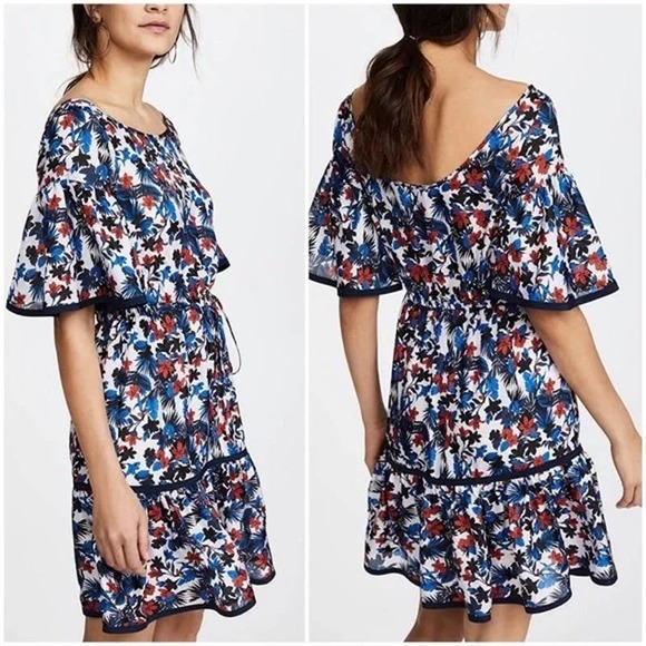 MILLY Rose Hibiscus Printed Silk Flutter Dress - Picture 2 of 6